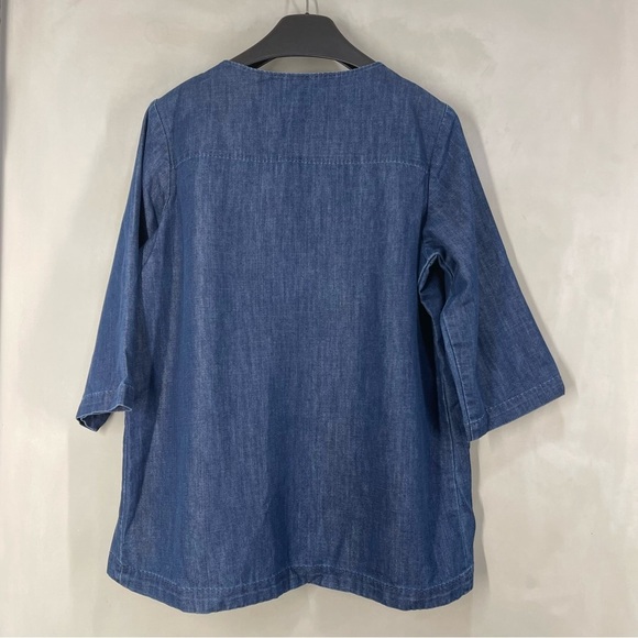 Martha Stewart Women's Everyday Zipper Denim 3/4 Sleeve Woven Top Medium Size - Picture 8 of 10